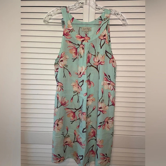 Charlie Paige Women’s Sleeveless Halter Neck Mini Dress Blue Pink Floral Medium - Picture 7 of 14